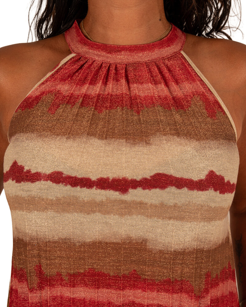 Rood/beige plissé halterjurk van El-Vita