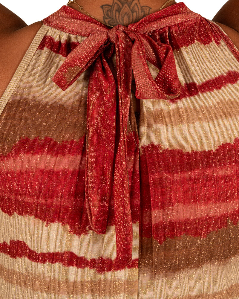 Rood/beige plissé halterjurk van El-Vita