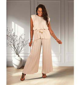 Perla Nera Beige set top met broek plissé
