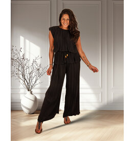 Perla Nera Zwarte set top met broek plissé