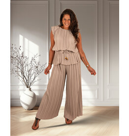 Perla Nera Licht taupe set top met broek plissé