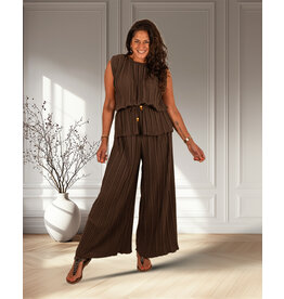 Perla Nera Donkerbruine set top met broek plissé