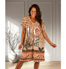 El-Vita Beige print jurk "Love"