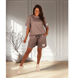 Taupe joggingpak kort print