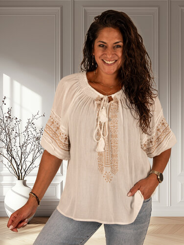 Vera Jo Ecru tuniek borduur