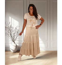 Beige glanzende strokenrok