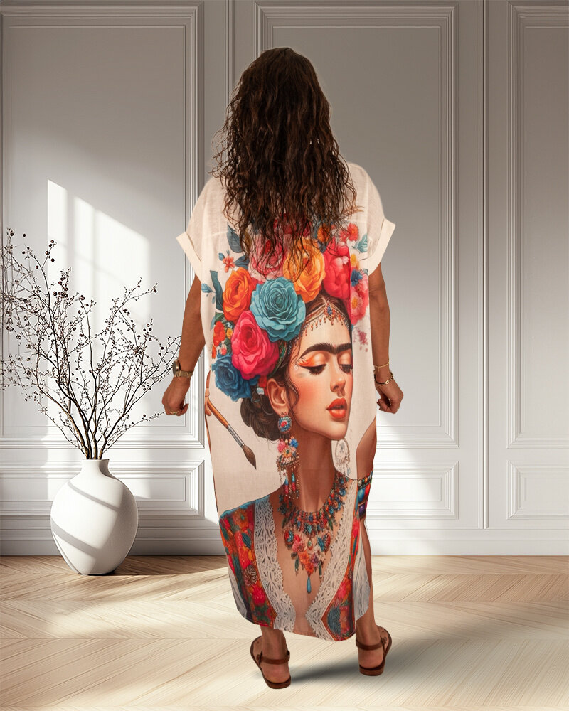 Ecru jurk print Frida van Héra