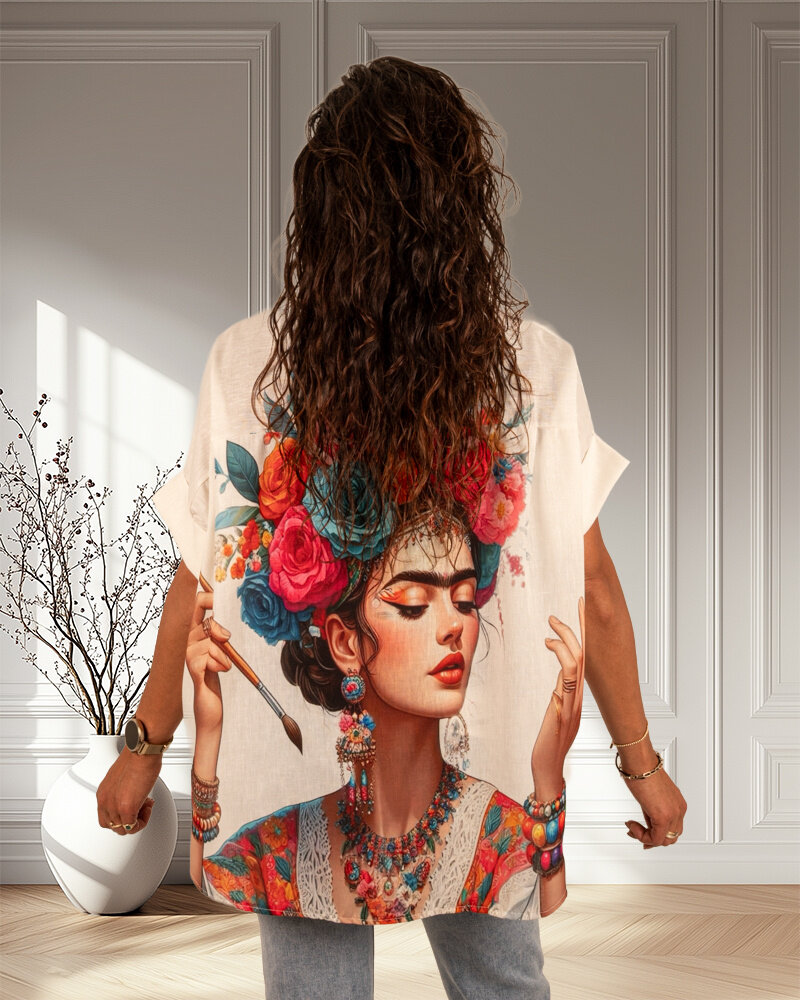 Ecru blouse Frida print van Héra