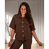 Donkerbruine tencel blouse  van Vera Jo