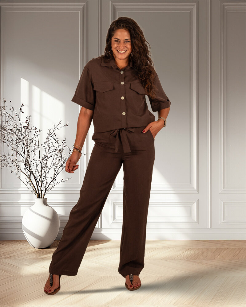 Donkerbruine tencel blouse  van Vera Jo