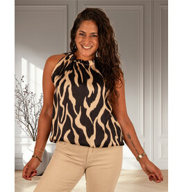 Vera Jo Zwart/beige print haltertop