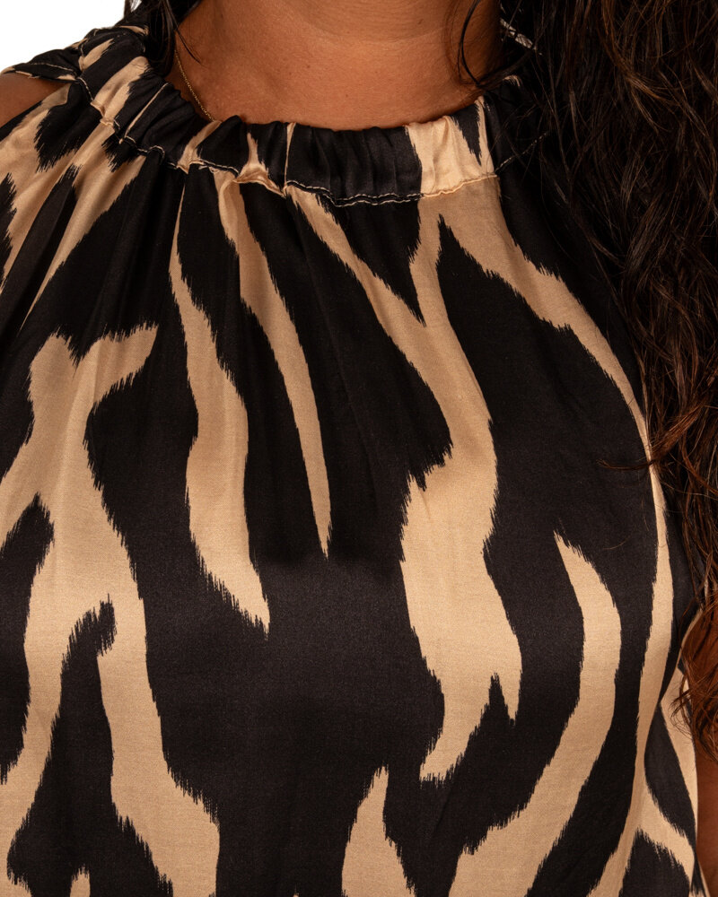 Zwart/beige print haltertop van Vera Jo