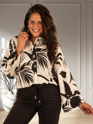 Mi  Piace Black/kit flowerprint blouse van Mi Piace