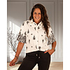 Off-white/black print travelstof blouse korte mouw van Mi Piace