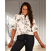 Off white/dark flower print travelstof blouse korte mouw van Mi Piace