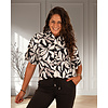 Dark blue/off white flower print travelstof blouse korte mouw van Mi Piace