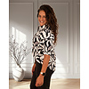 Dark blue/off white flower print travelstof blouse korte mouw van Mi Piace