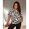 Dark blue/off white flower print travelstof blouse korte mouw van Mi Piace