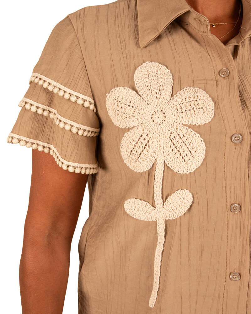 Camel blouse froezelmouw van Gemma Ricceri