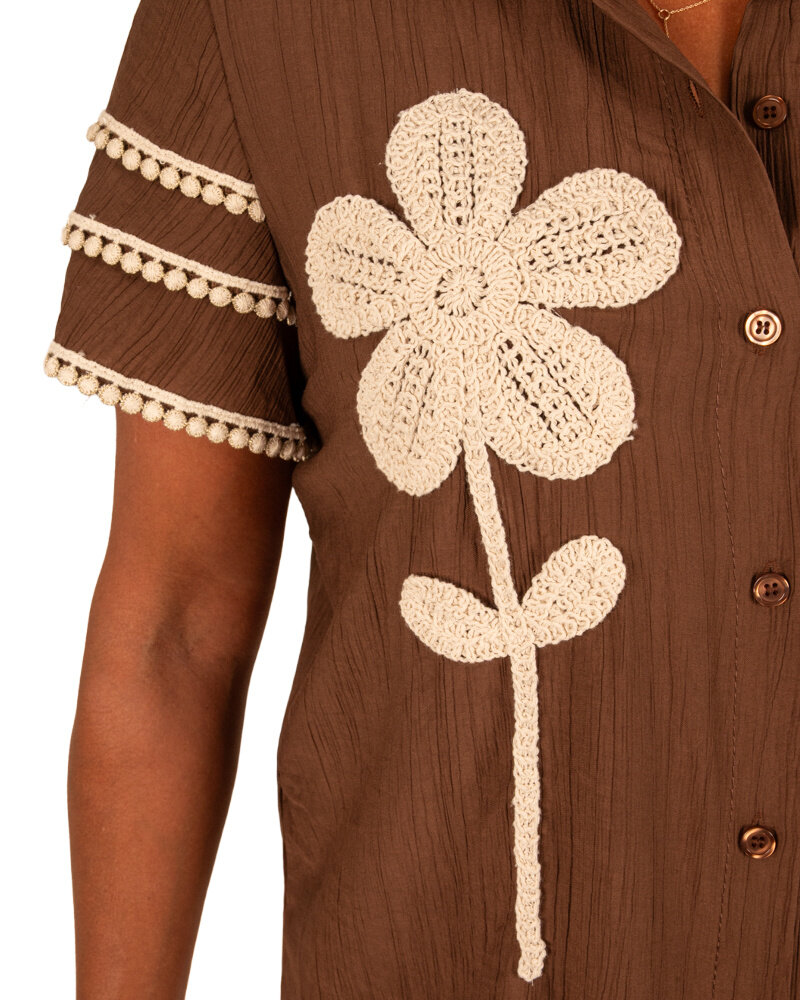 Donkerbruine blouse froezelmouw van Gemma Ricceri
