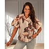 Beige/bruin  bloemenprint blouse pofmouw van Vera Jo