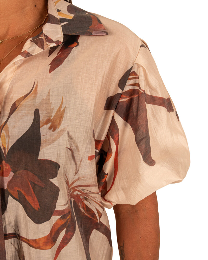 Beige/bruin  bloemenprint blouse pofmouw van Vera Jo