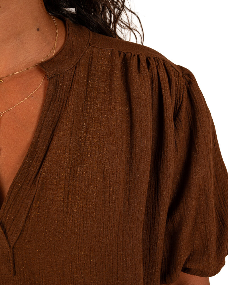 Donkerbruine blouse pofmouw van Gemma Ricceri