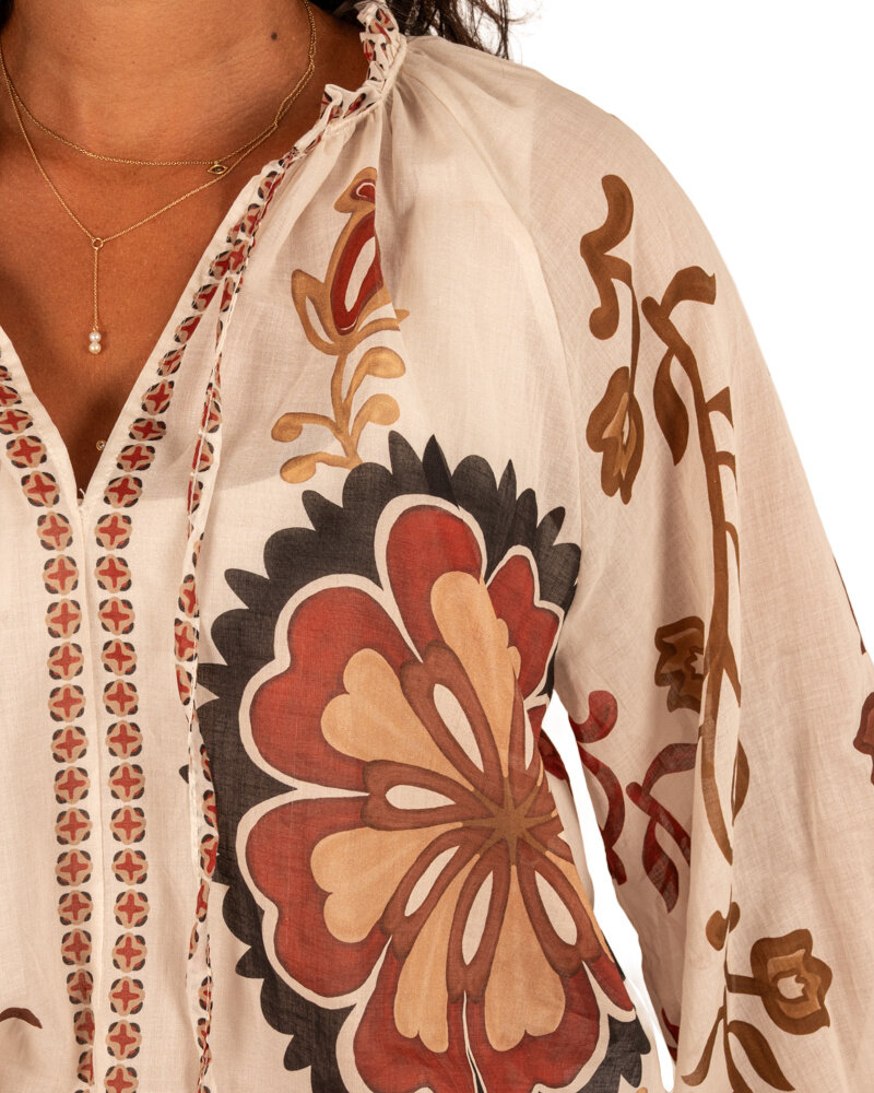 Beige/bruin bloem print blouse van El-Vita
