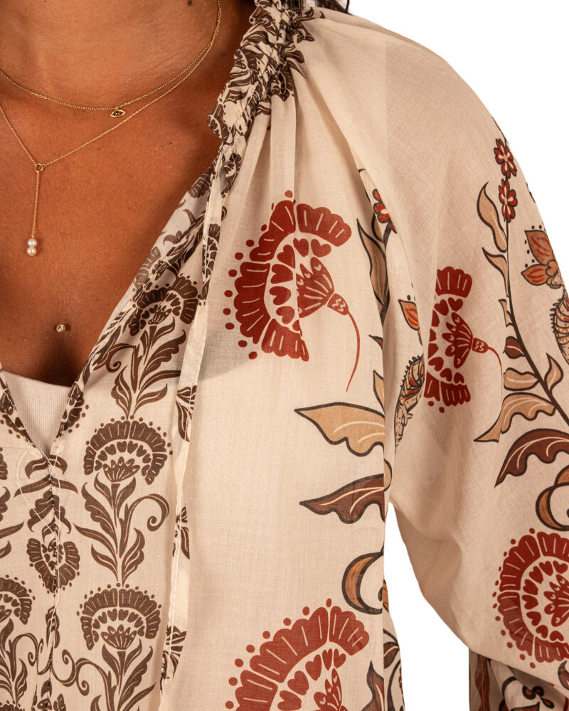 Beige/bruin print blouse van El-Vita