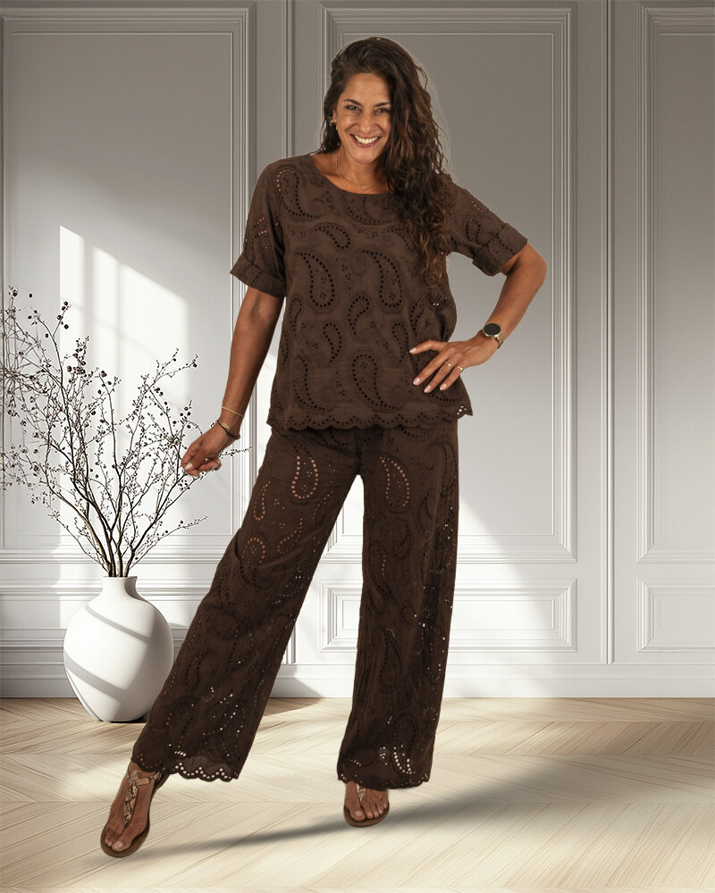 Donkerbruine broderie broek van Lamiar