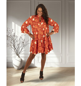 Oranje print strokenjurk