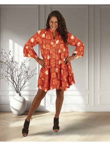 Oranje print strokenjurk