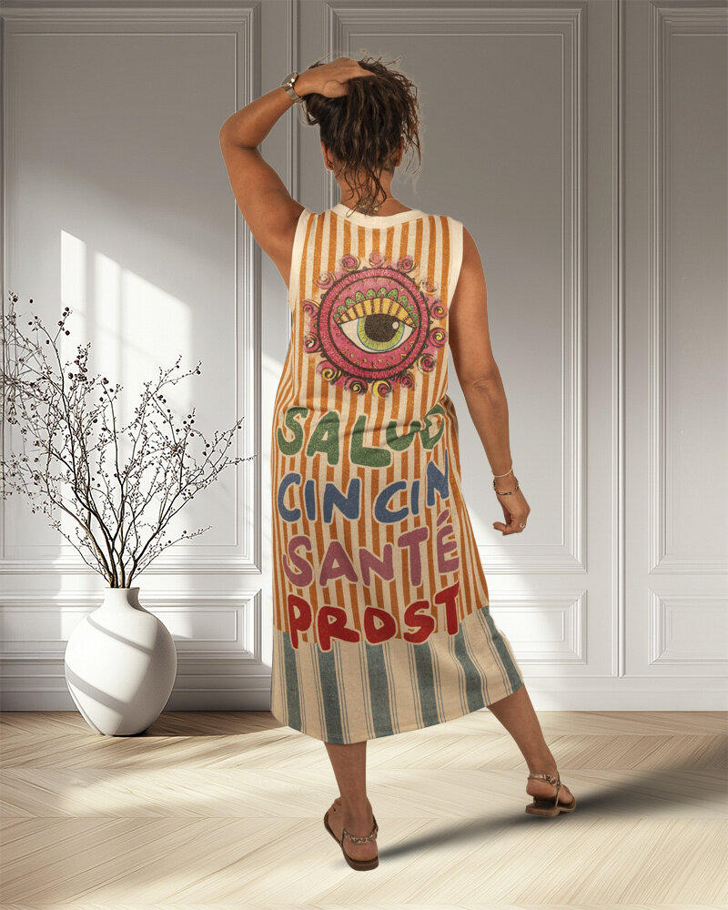 Mouwloze print jurk cactus van El-Vita