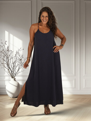 Donkerblauwe lange jurk