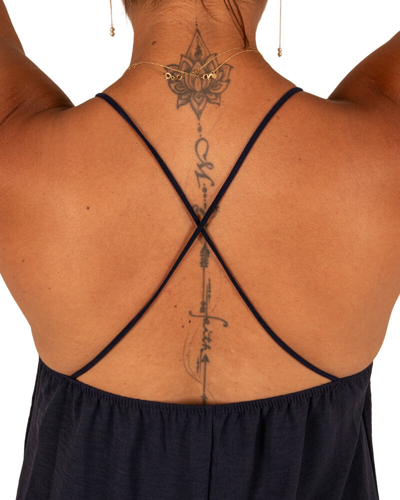 Donkerblauwe lange jurk van Promise Fashion