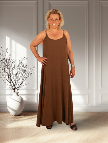 El-Vita Donkerbruine lange jurk