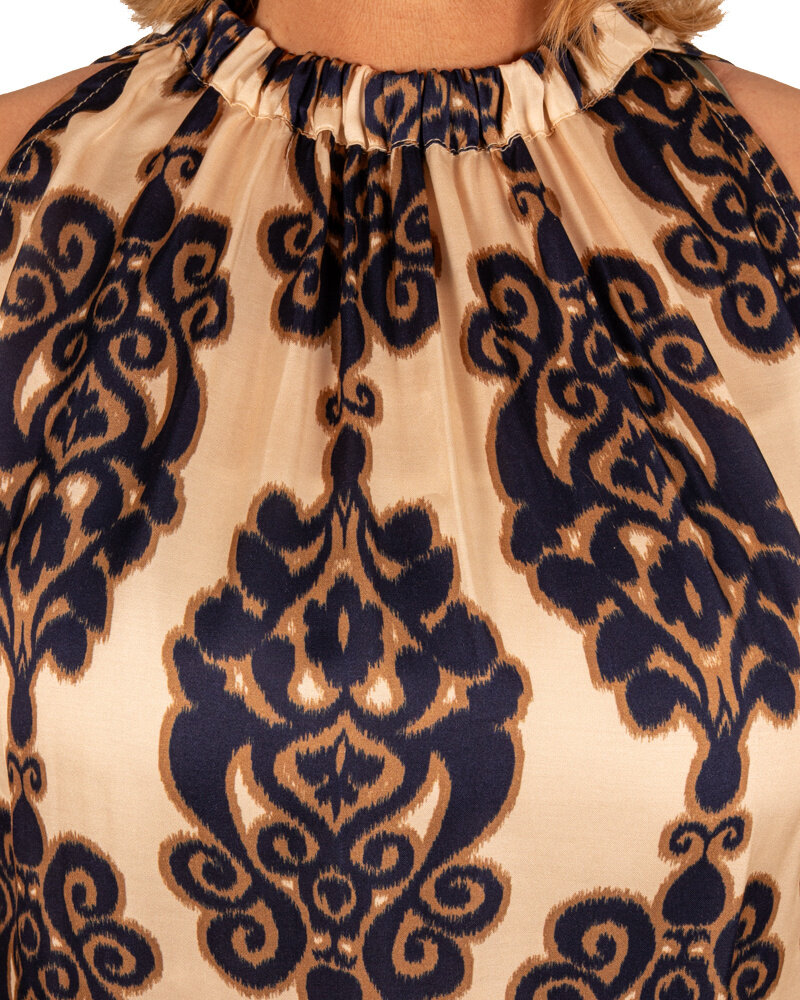 Beige/blauw ornamentenprint haltertop van Vera Jo