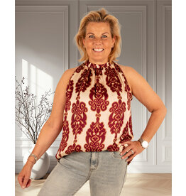 Vera Jo Beige/bordeaux ornamentenprint haltertop