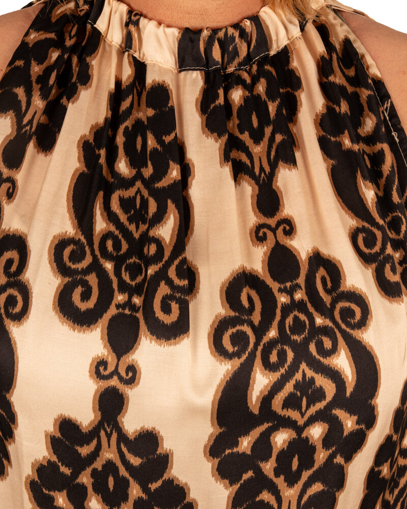 Beige/zwart ornamentenprint haltertop van Vera Jo