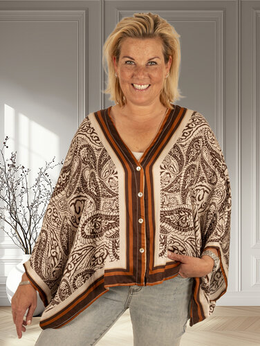 El-Vita Bruine print korte blouse