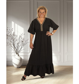 New Collection Zwarte lange jurk pofmouw