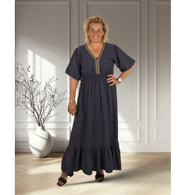 New Collection Donkerblauwe lange jurk pofmouw