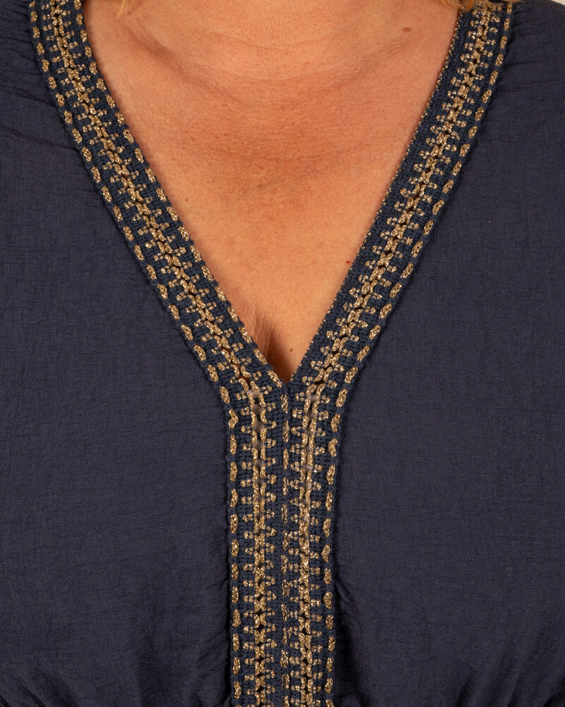 Donkerblauwe lange jurk pofmouw van New Collection
