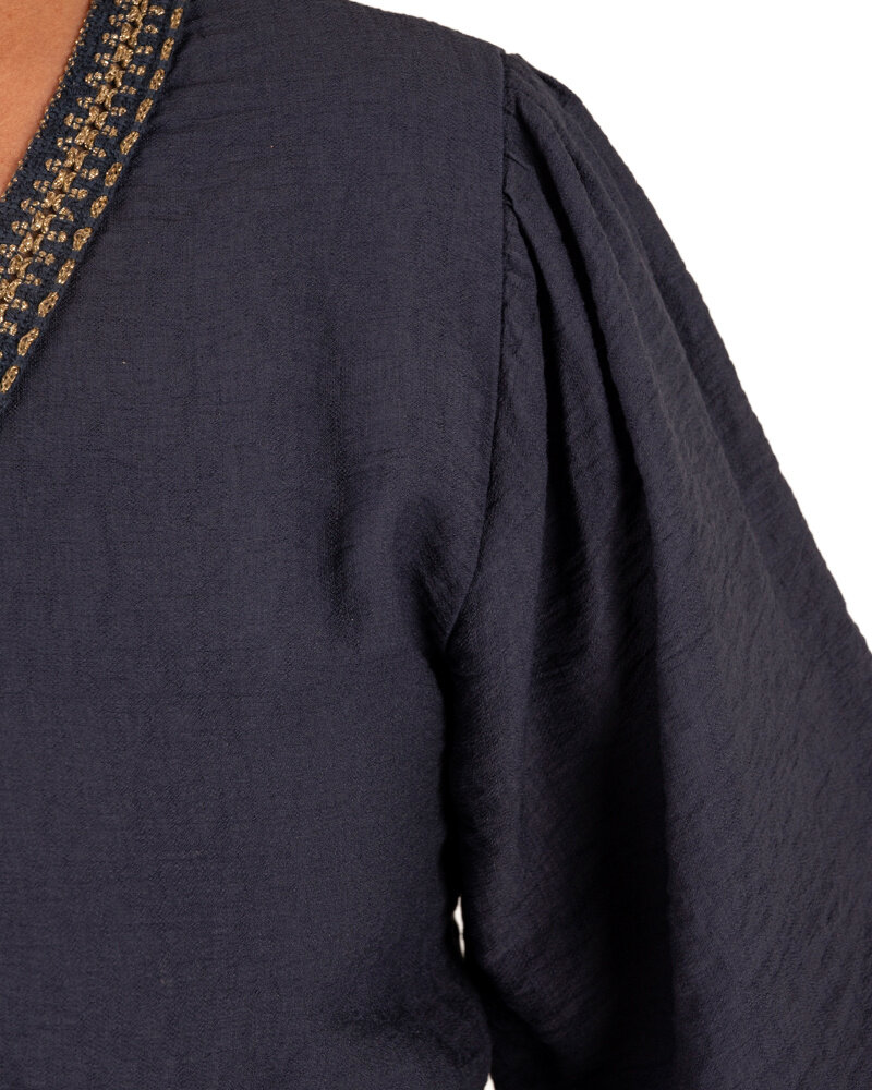 Donkerblauwe lange jurk pofmouw van New Collection