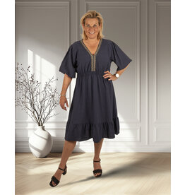New Collection Donkerblauwe jurk pofmouw