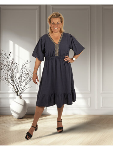 New Collection Donkerblauwe jurk pofmouw