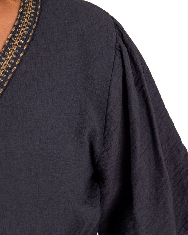 Donkerblauwe jurk pofmouw van New Collection