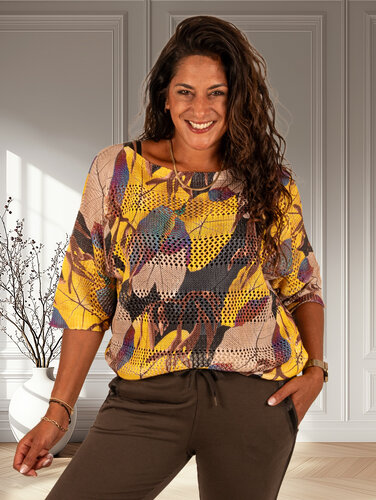 Gebreid shirt bladeren geel