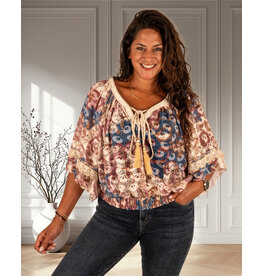 Roze/blauw/beige print ballontop