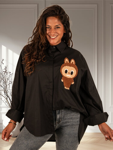 Zwarte oversized blouse Labubu